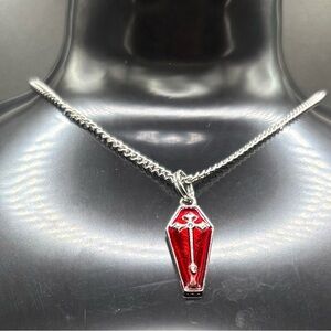 🩸 Red Coffin Pendant Necklace | Gothic Cross Detail 🩸